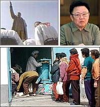 Slike: 1) Ko ne ne pokloni kipovima diktatora je dravni neprijatelj i ide u radni logor. 2) Kim Jong-Il. 3) ekanje u redu za hranu. (Foto: Idea Spektrum)